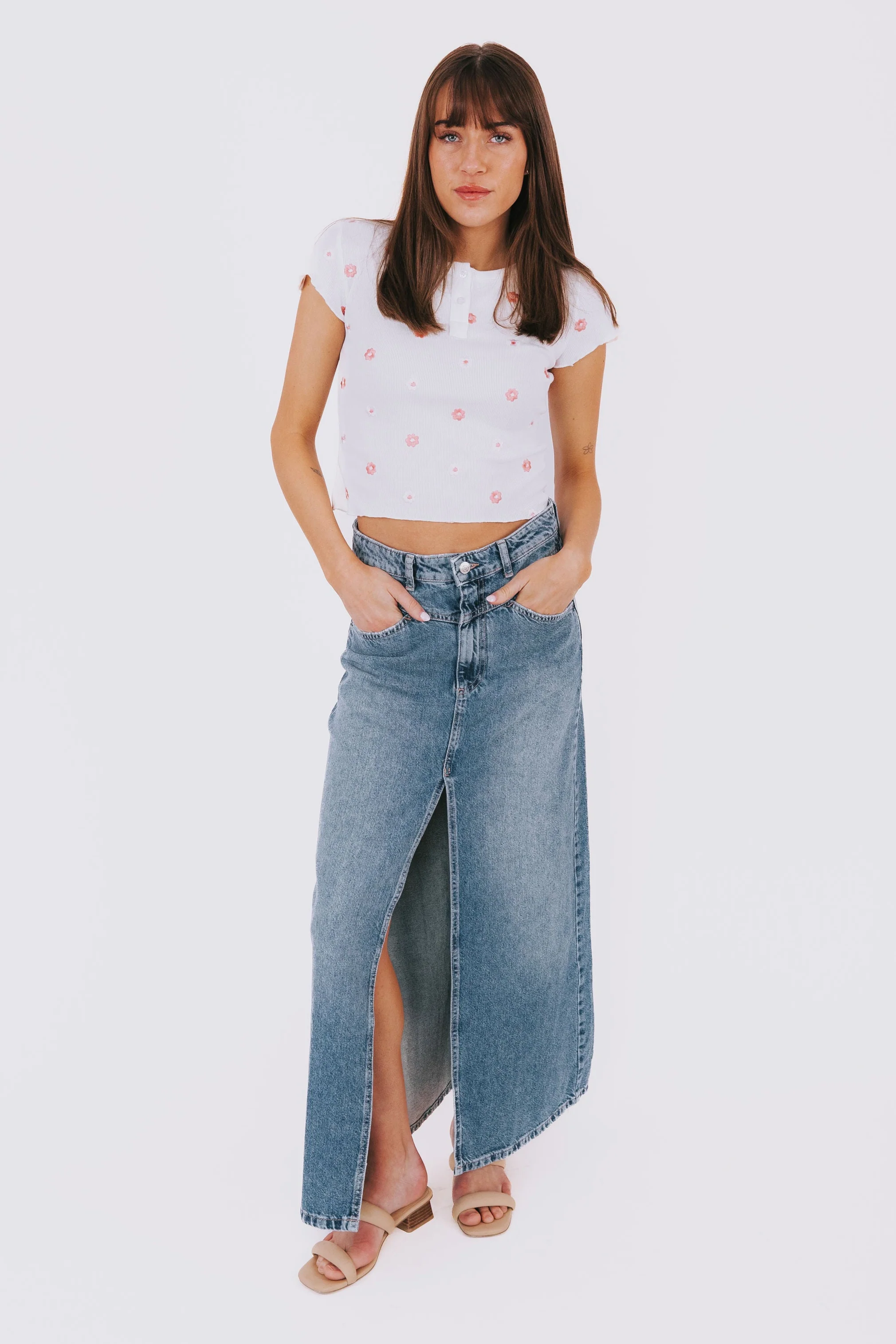 FREE PEOPLE - Come As You Are Denim Maxi Skirt - Image 5