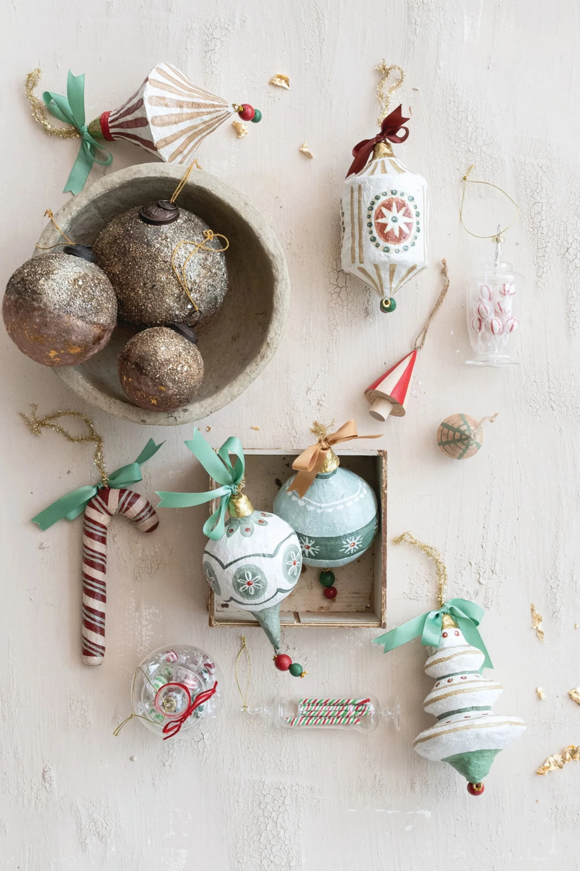 Hand-Painted Paper Mache Ornament with Bow & Design, 5 Styles - Image 3