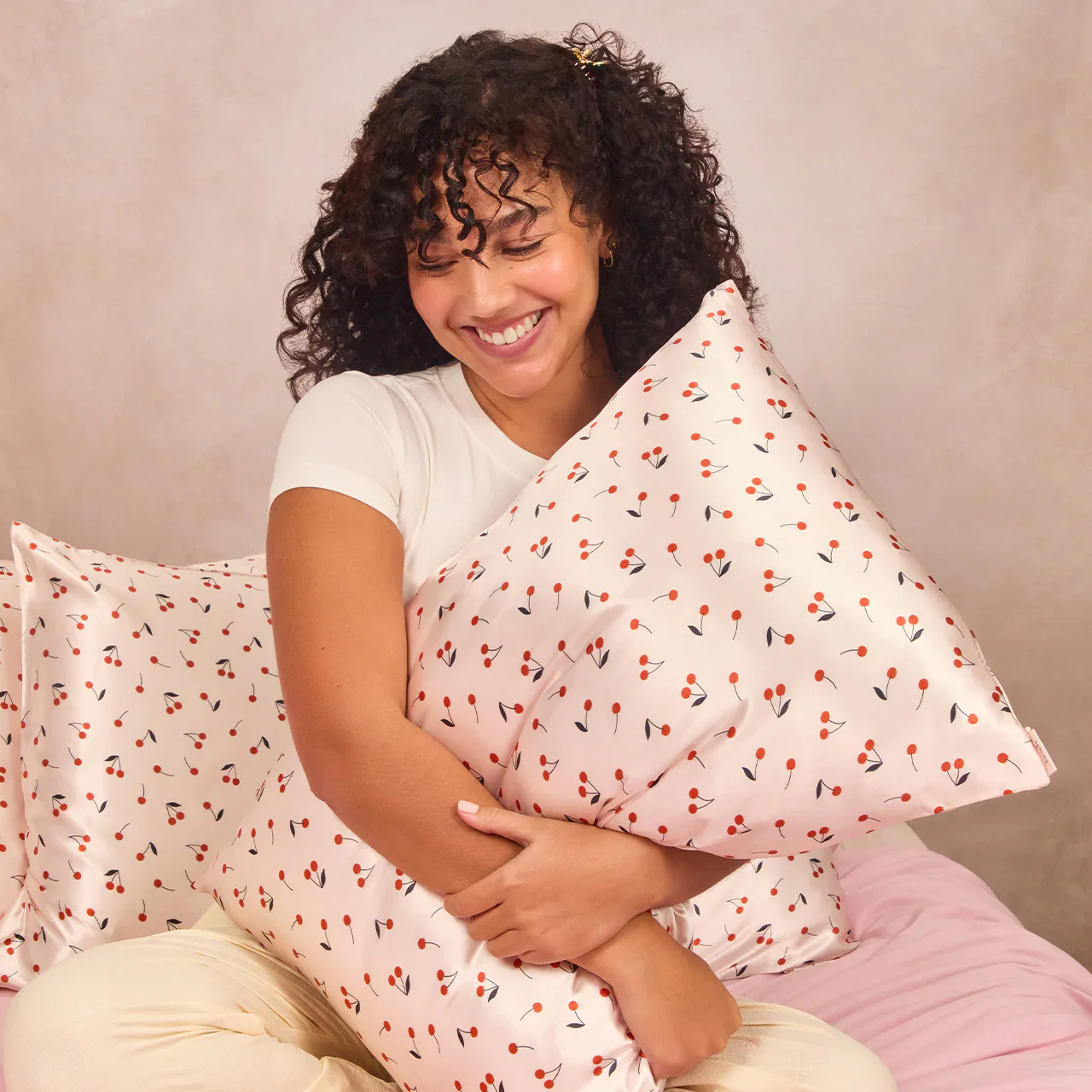 KITSCH - Cherry Print Satin Pillowcase - Standard - Image 3