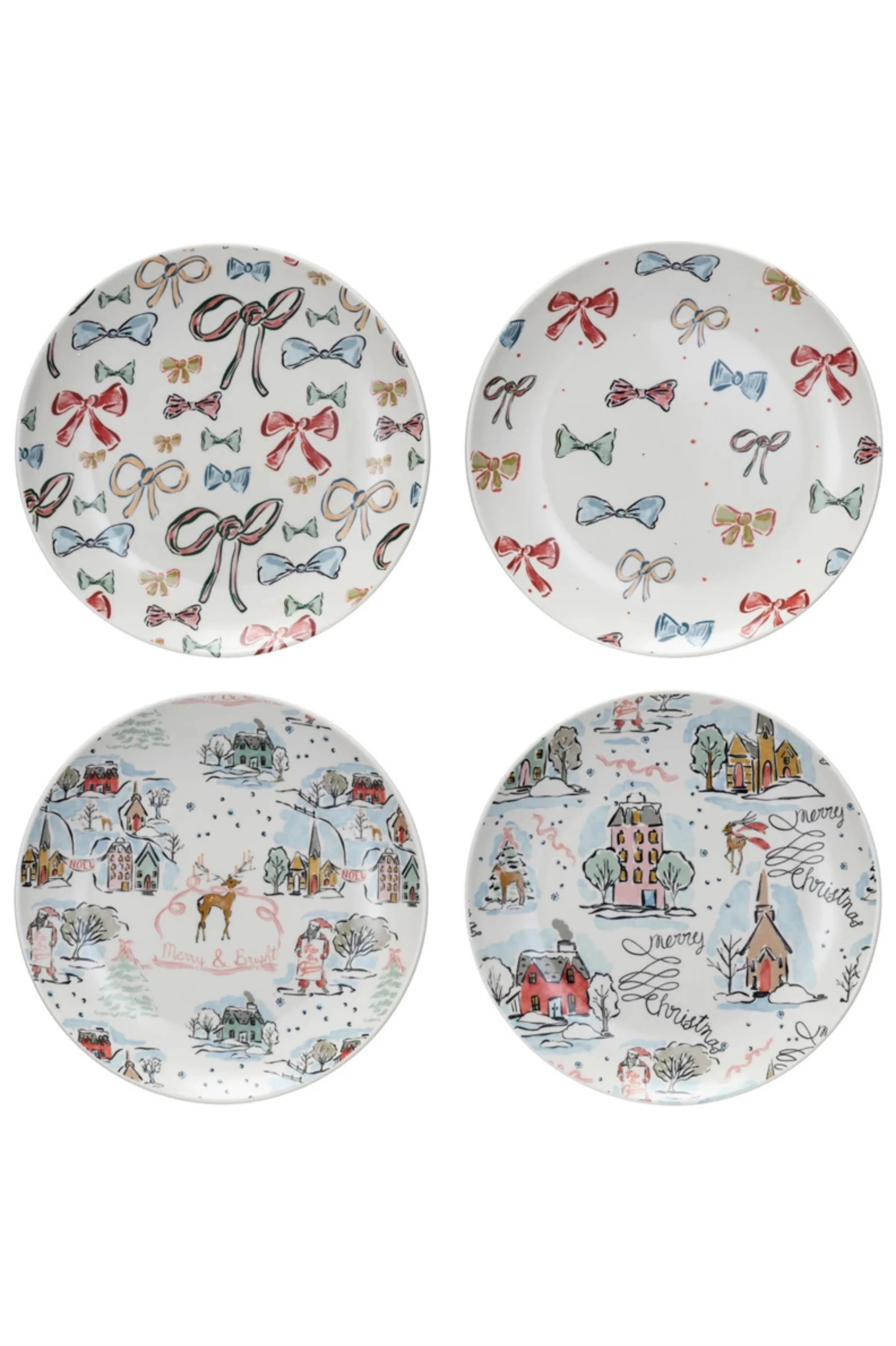 Stoneware Plate w/ Holiday Pattern, 4 Styles ©